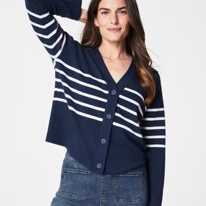 Spanx AirEssentials Navy and White Striped Cardigan Sweater